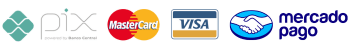Formas de pagamento: Pix, Mastercard, Visa, Mercado Pago